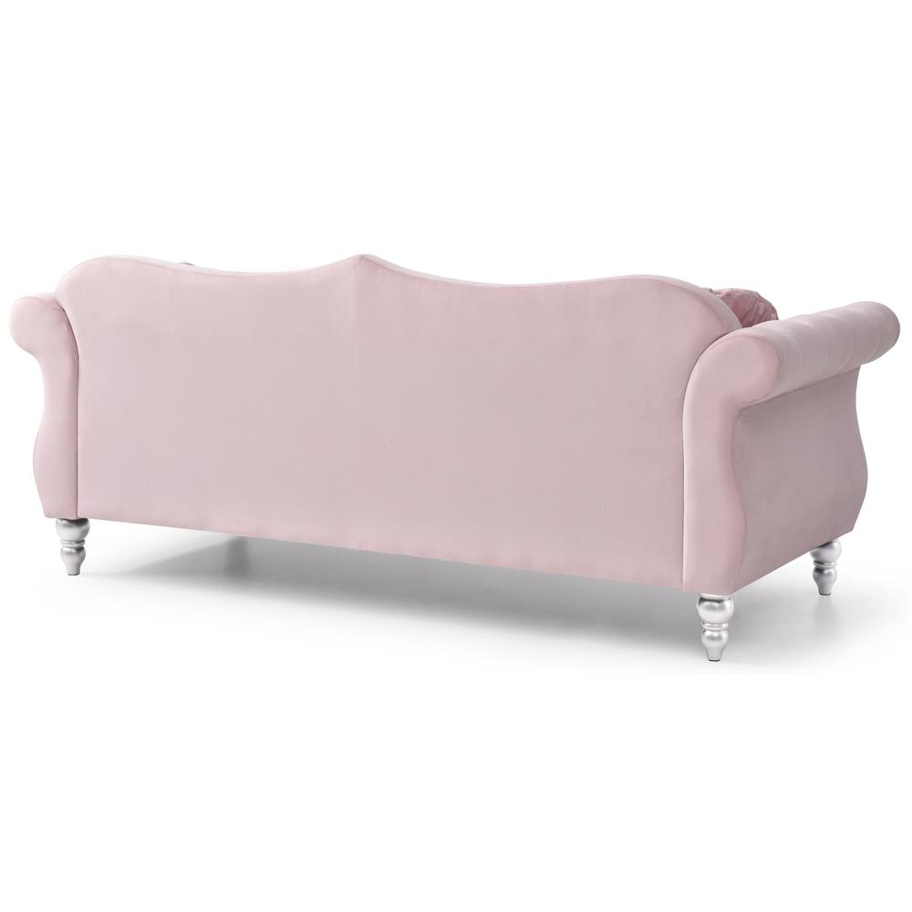 Hollywood 82 in. Pink Velvet Chesterfield 3-Seater Sofa with 2-Throw Pillow. Picture 4