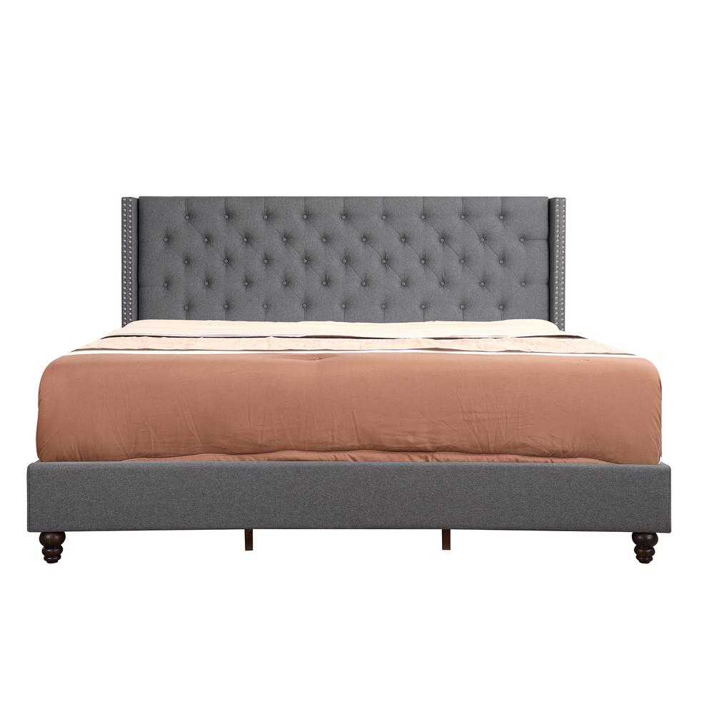 Julie Gray Tufted Upholstered Low Profile Full Panel Bed. Picture 2