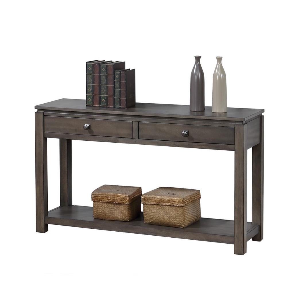 Shades of Gray 53 in. Weathered Grey Rectangle Solid Wood Console Table with 2 Drawers. Picture 2