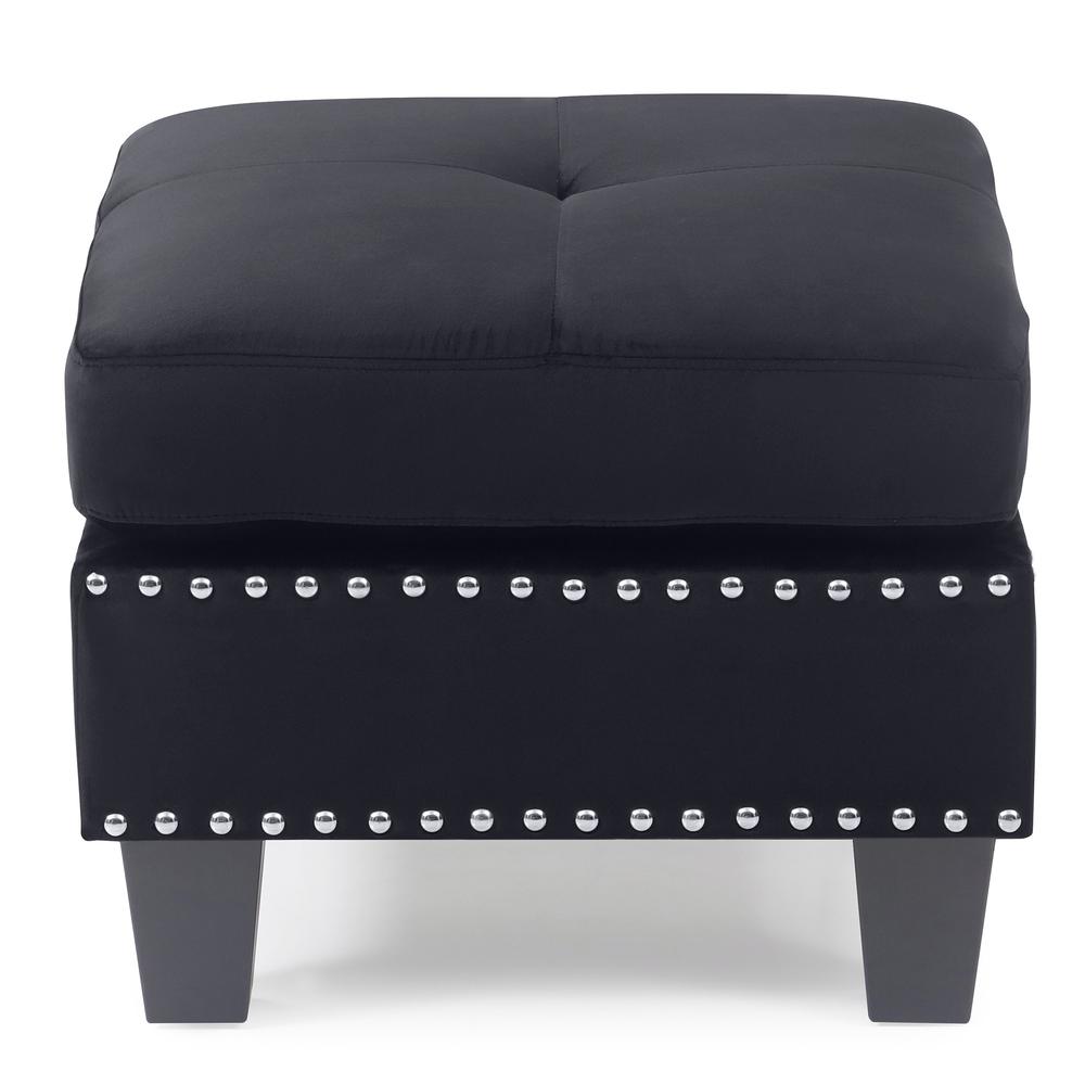 Nailer Black Twill Upholstered Ottoman. Picture 1