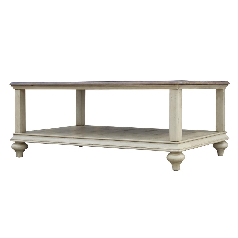 Shades of Sand 48 in. Distressed Cream Puff and Walnut Brown Rectangular Solid Wood End Table. Picture 3