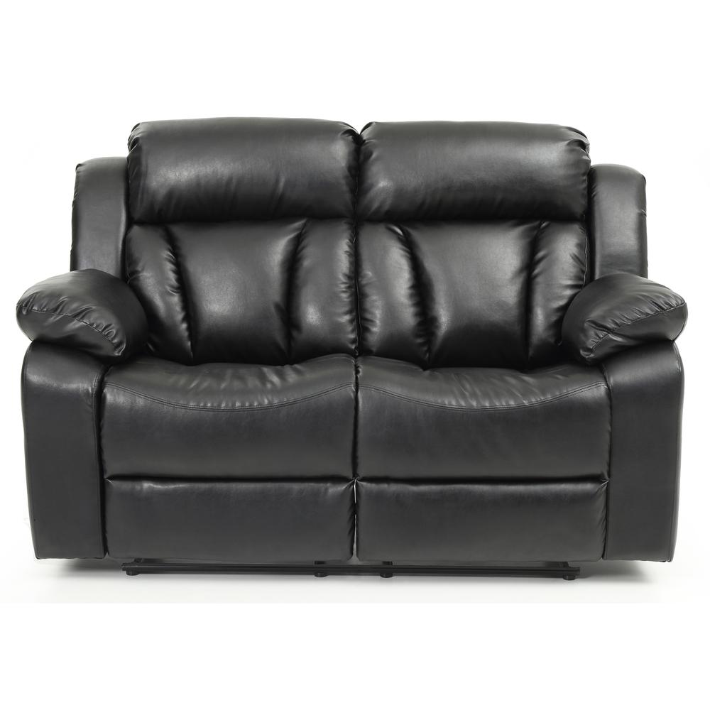 Daria 62 in. W Flared Arm Faux Leather Straight Reclining Sofa in Black. Picture 1