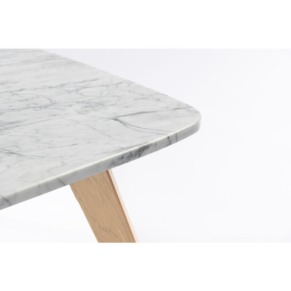 Vezzana 31" Square Italian Carrara White Marble Coffee Table with Oak Legs. Picture 4