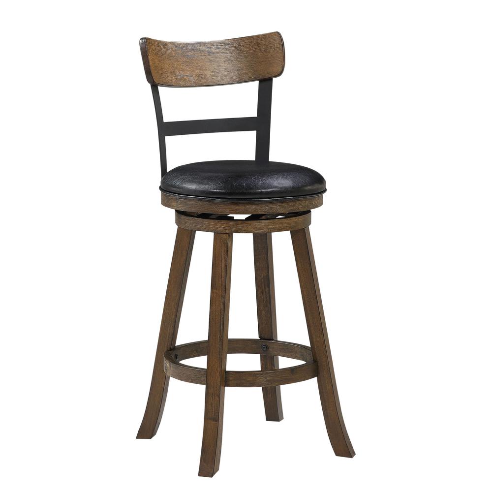 SH 42.5 in. Walnut High Back Wood and Metal 29 in. Bar Stool. Picture 2