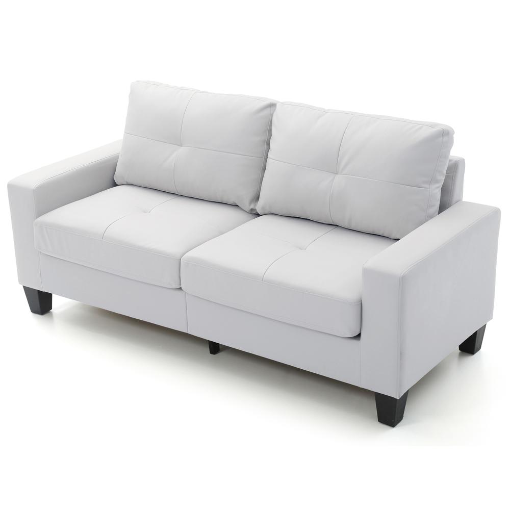 Newbury 71 in. W Flared Arm Faux Leather Straight Sofa in White. Picture 3