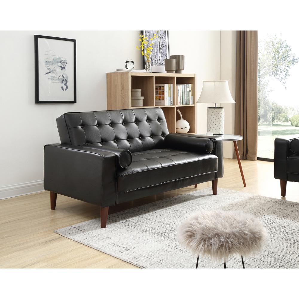 Andrews 60 in. W Flared Arm Faux Leather Straight Sofa in Black. Picture 5