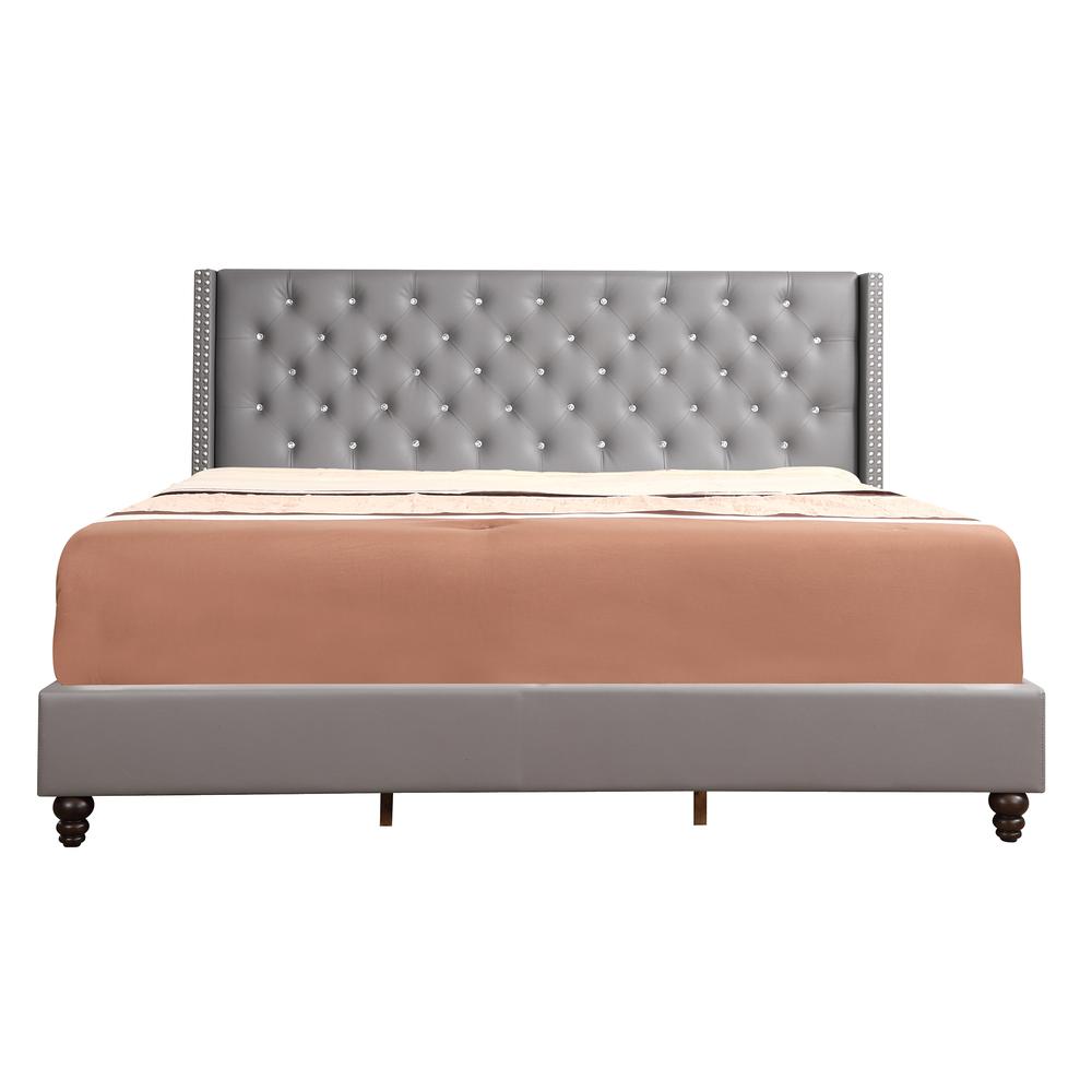 Julie Light Grey Tufted Upholstered Low Profile King Panel Bed. Picture 2
