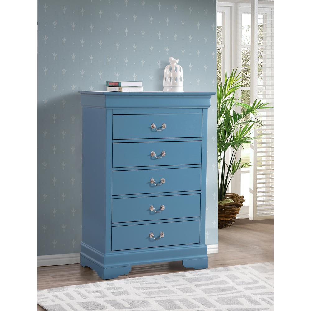 Louis Phillipe Teal 5 Drawer Chest of Drawers (33 in L. X 18 in W. X 48 in H.). Picture 7