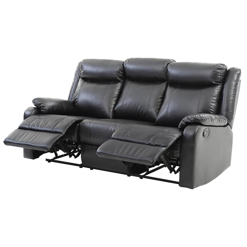 Ward 76 in. Black Faux leather 3-Seater Reclining Sofa with Pillow Top Arm. Picture 2