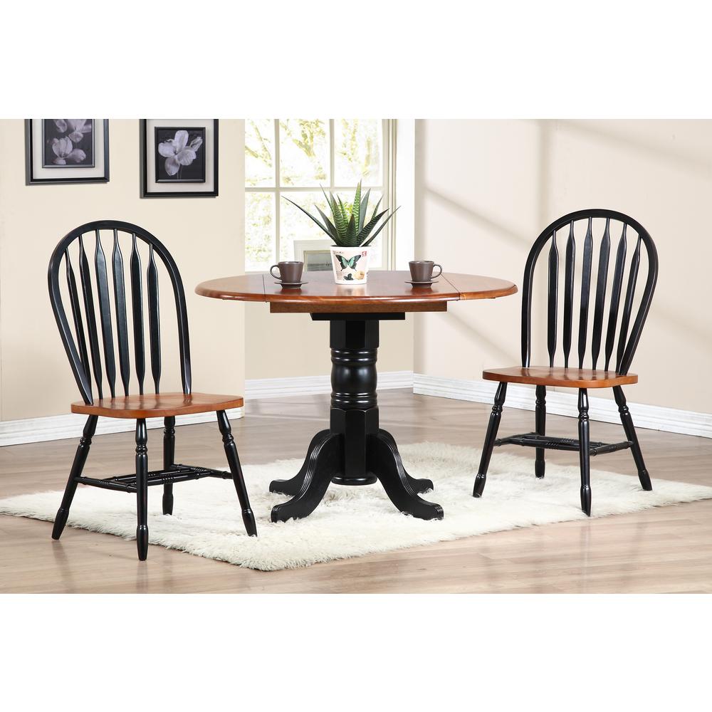 42 in. Round Black with Cherry Top Wood Drop Leaf Dining Table (Seats 6). Picture 5