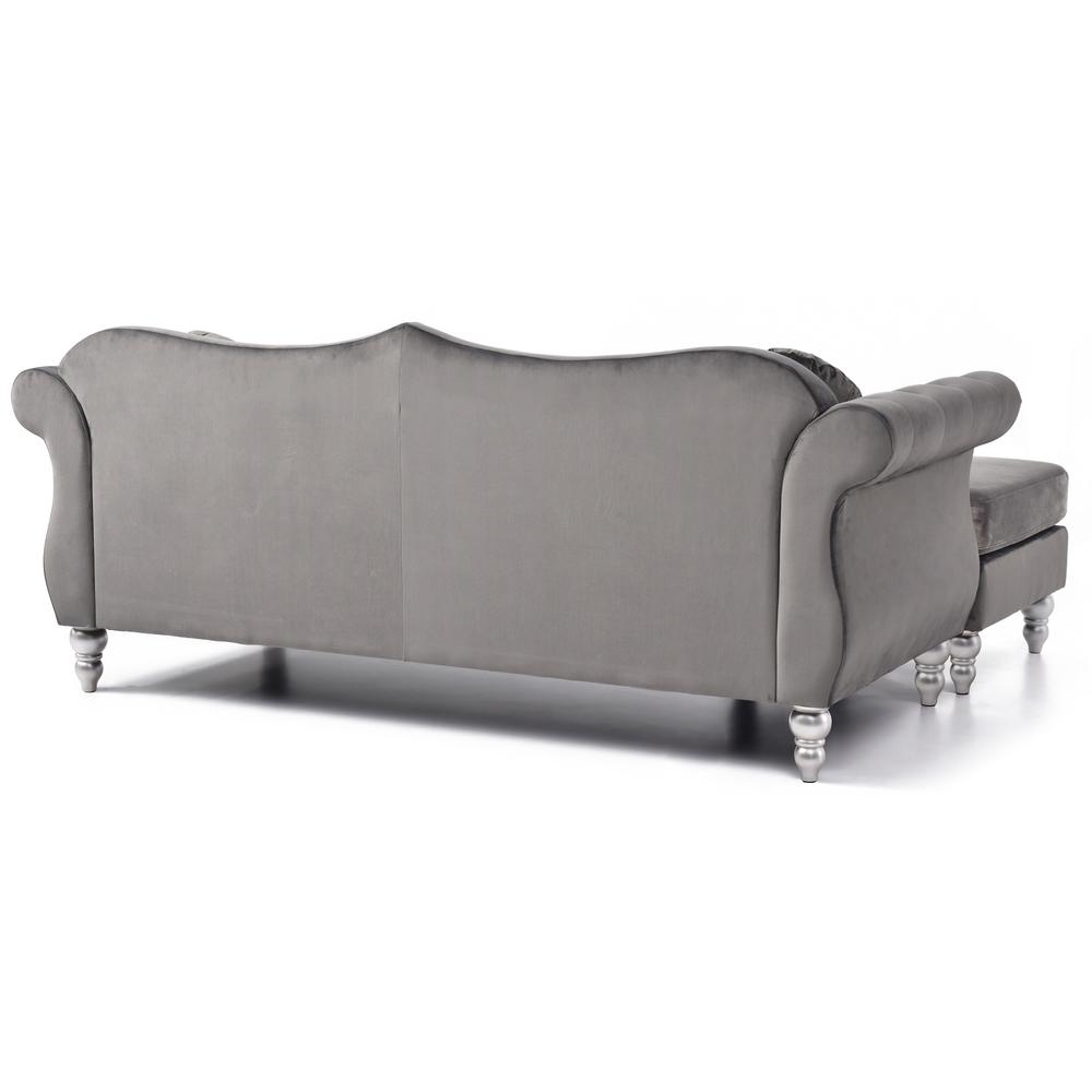 Hollywood 81 in. Dark Gray Velvet Chesterfield Sectional Sofa with 2-Throw Pillow. Picture 4