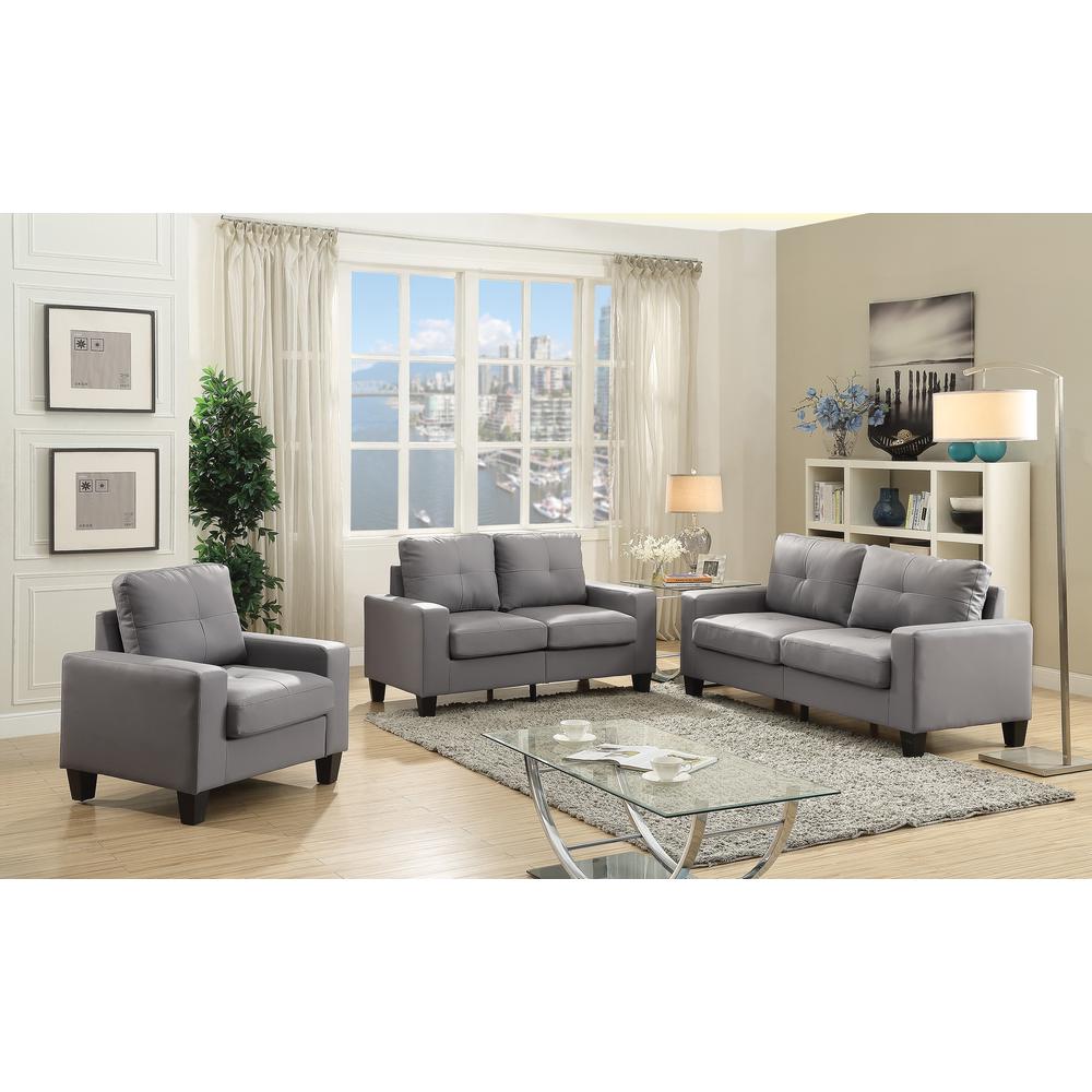 Newbury 58 in. W Flared Arm Faux Leather Straight Sofa in Gray. Picture 3
