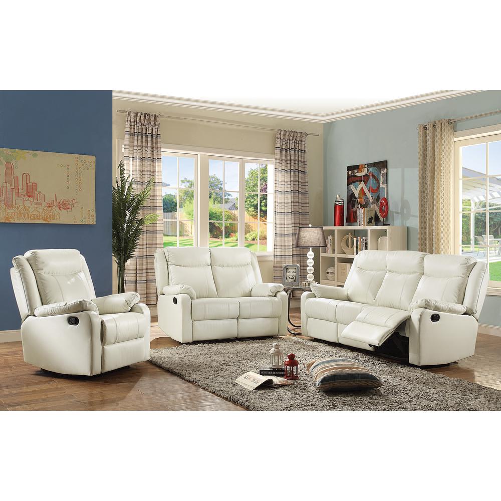 Ward 76 in. Pearl Faux leather 3-Seater Reclining Sofa with Pillow Top Arm. Picture 5