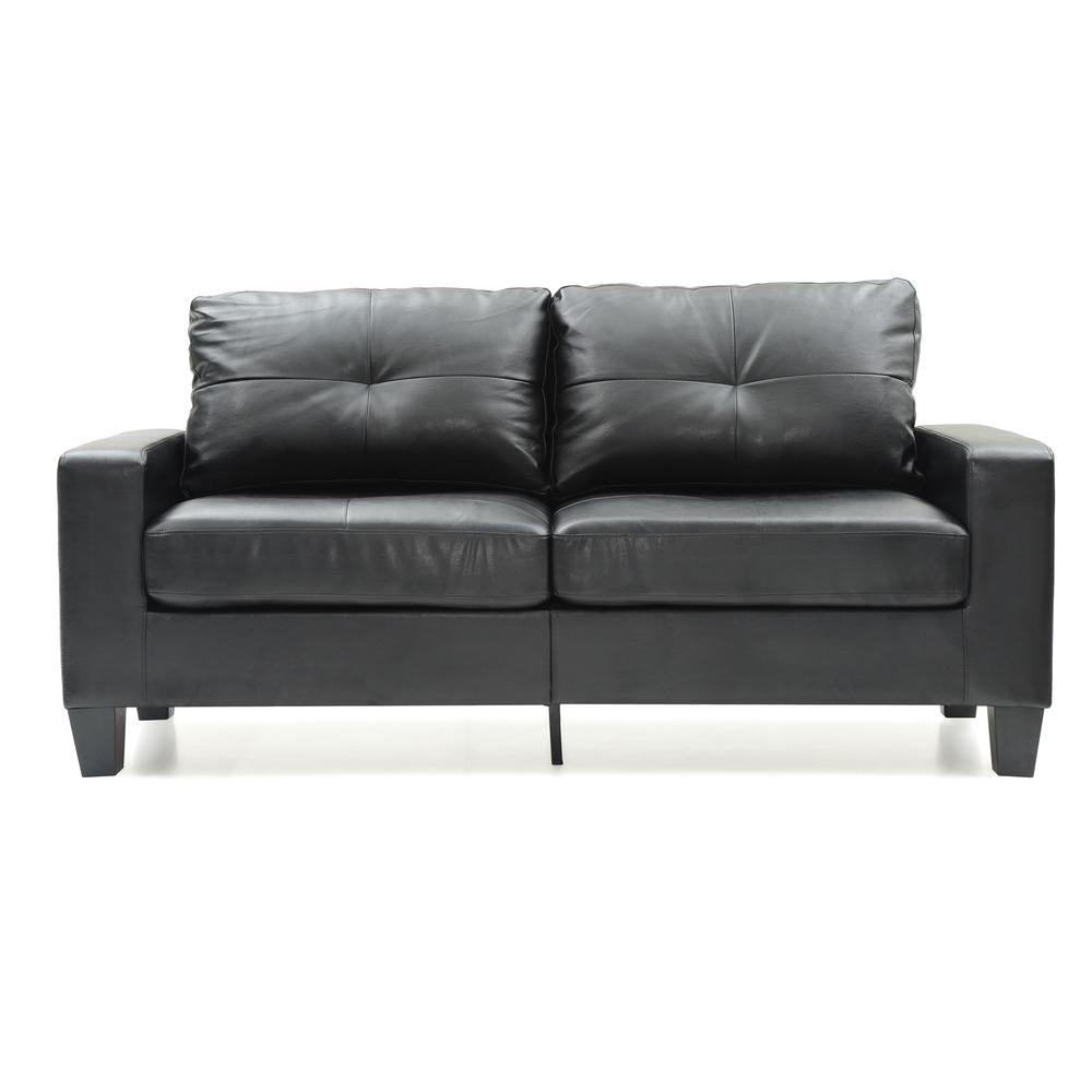 Newbury 71 in. W Flared Arm Faux Leather Straight Sofa in Black. Picture 1