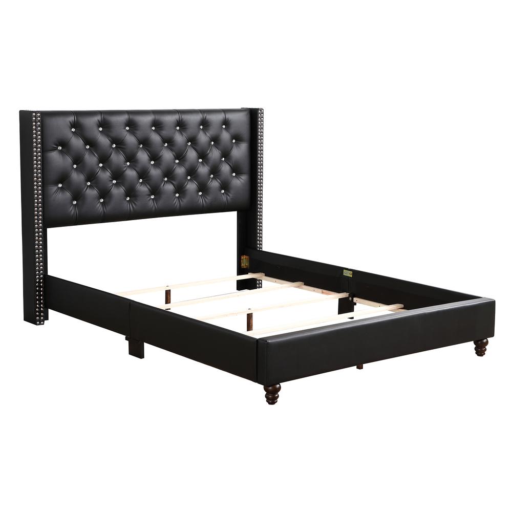 Julie Black Tufted Low Profile King Panel Bed with Faux Leather Cover. Picture 3