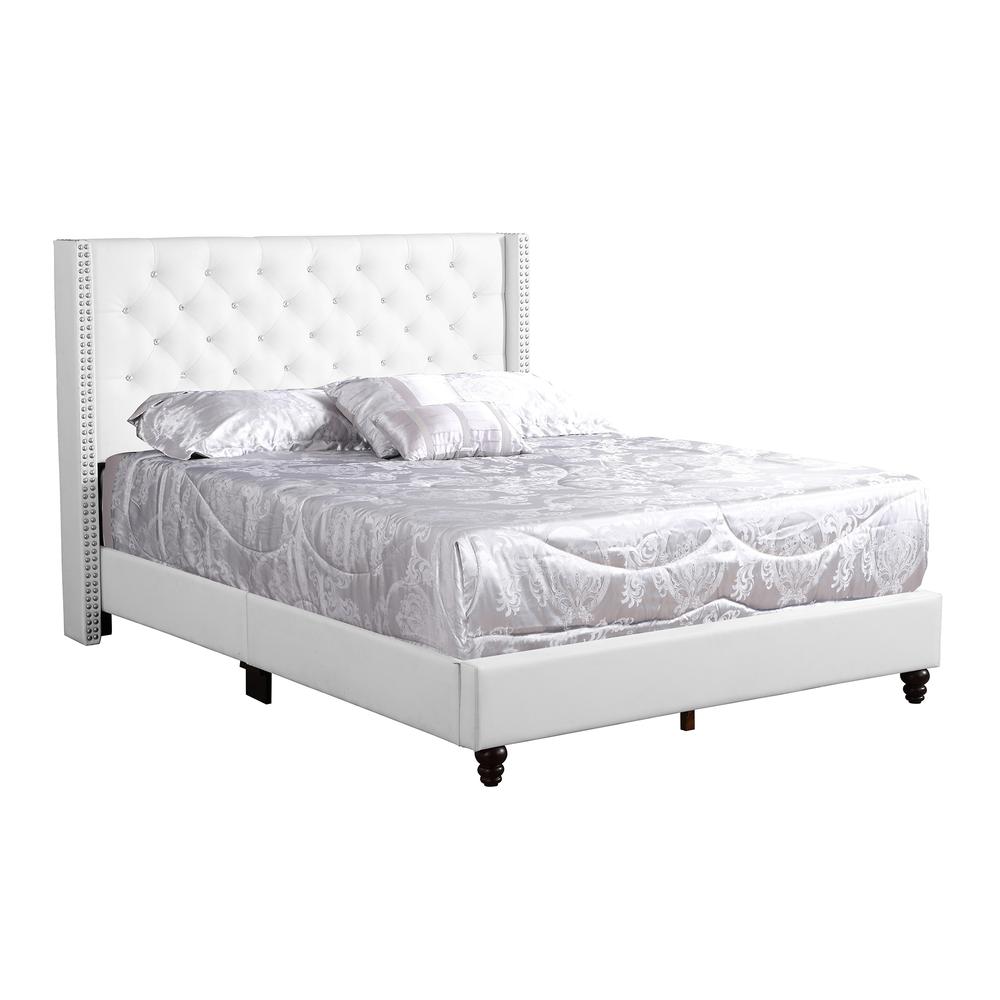 Julie White Tufted Upholstered Low Profile Full Panel Bed. Picture 1