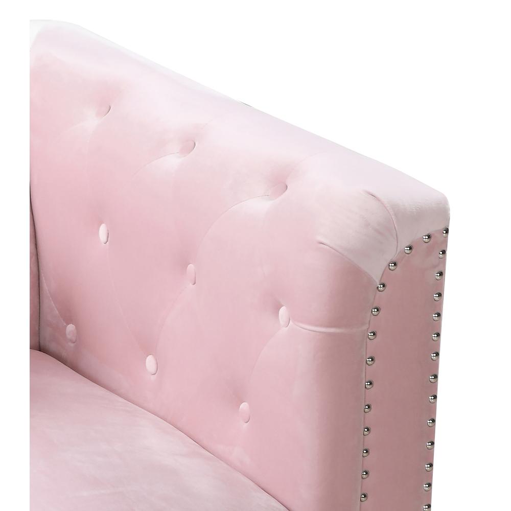 Pompano 83 in. Pink Tufted Velvet Loveseat with 2-Throw Pillow. Picture 7