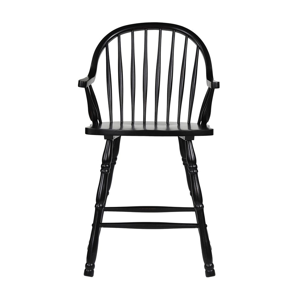 41 in. Antique Black with Cherry Rub High Curved Back Wood Frame 24 in. Bar Stool (Set of 2). Picture 2