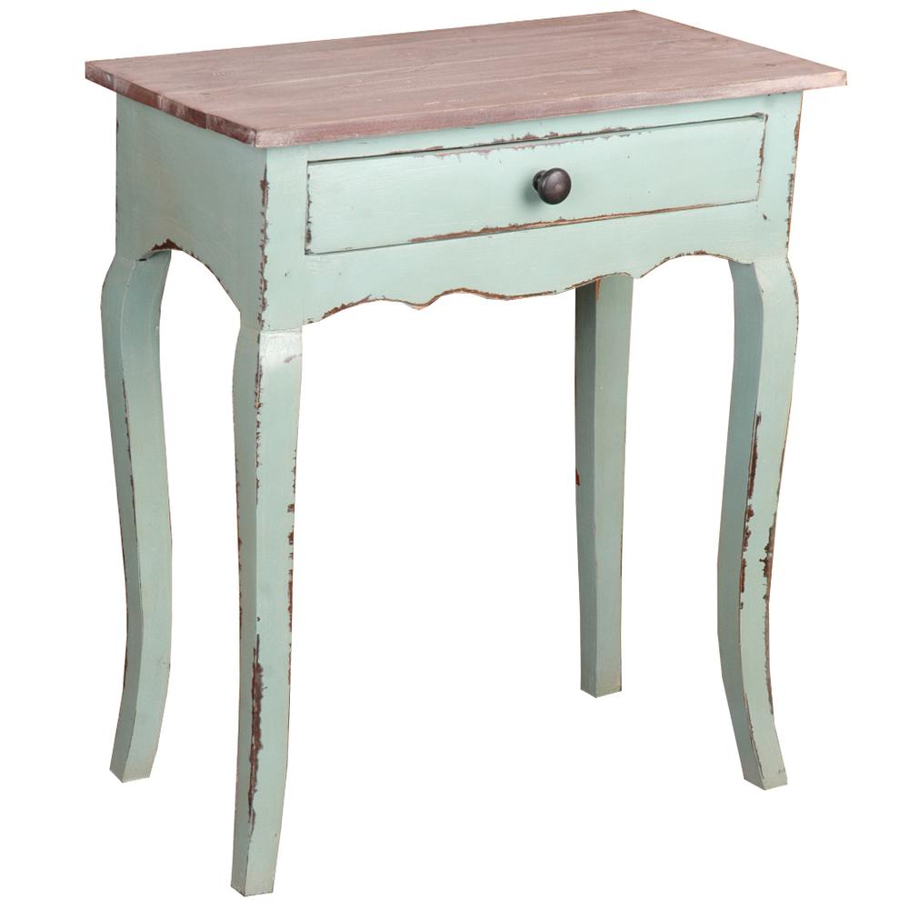 Shabby Chic Cottage 23.8 in. Bahama Rectangular Solid Wood End Table with 1 Drawer. Picture 2