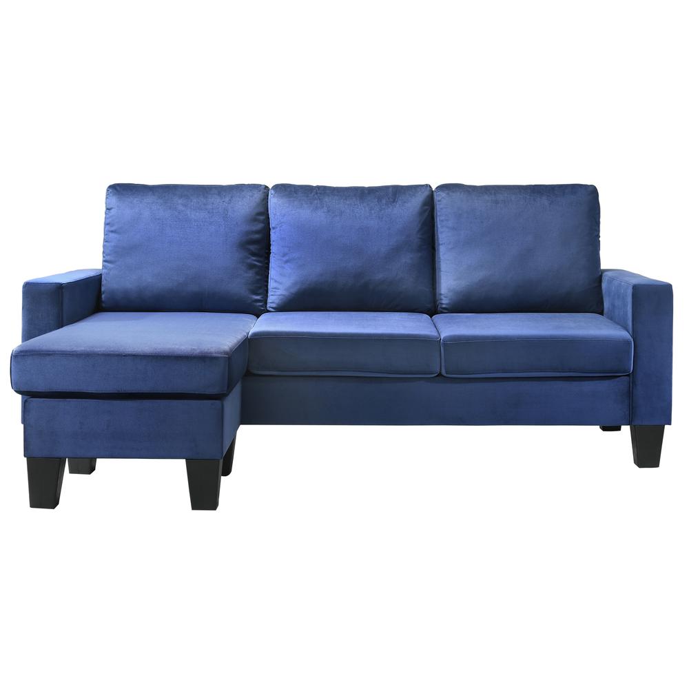 Jessica 77 in. W Flared Arm Velvet L Shaped Sofa in Navy Blue. Picture 1