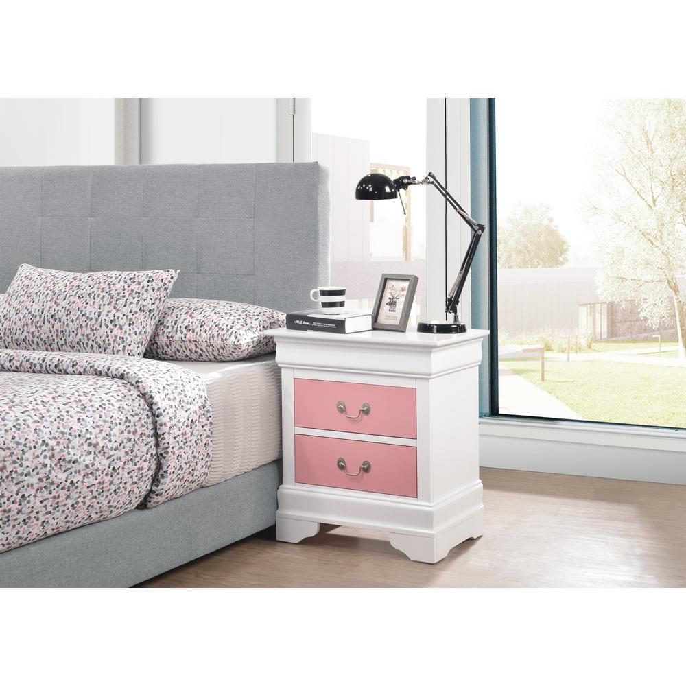 Louis Philippe 2-Drawer Pink and White Nightstand (24 in. H X 22 in. W X 16 in. D). Picture 5
