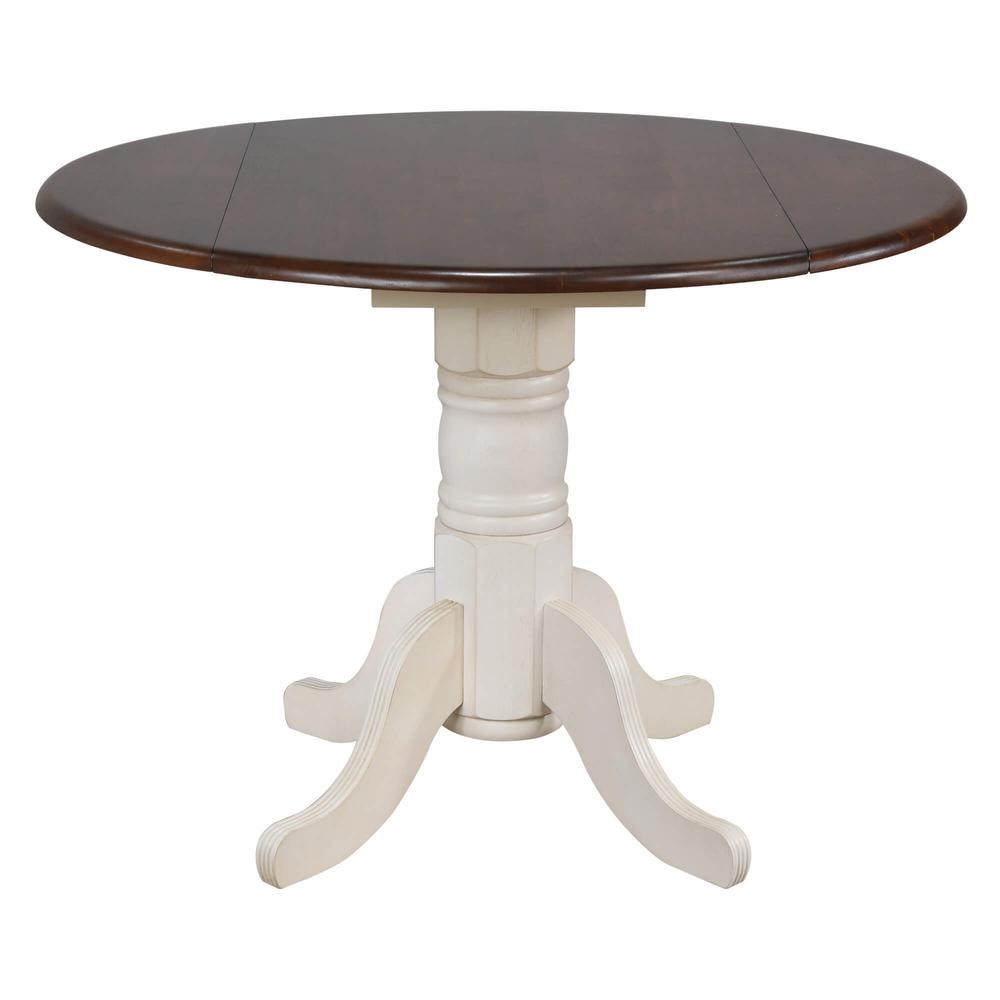 Andrews 3-Piece Round Wood Top Distressed Antique White with Chestnut Brown Dining Set. Picture 2