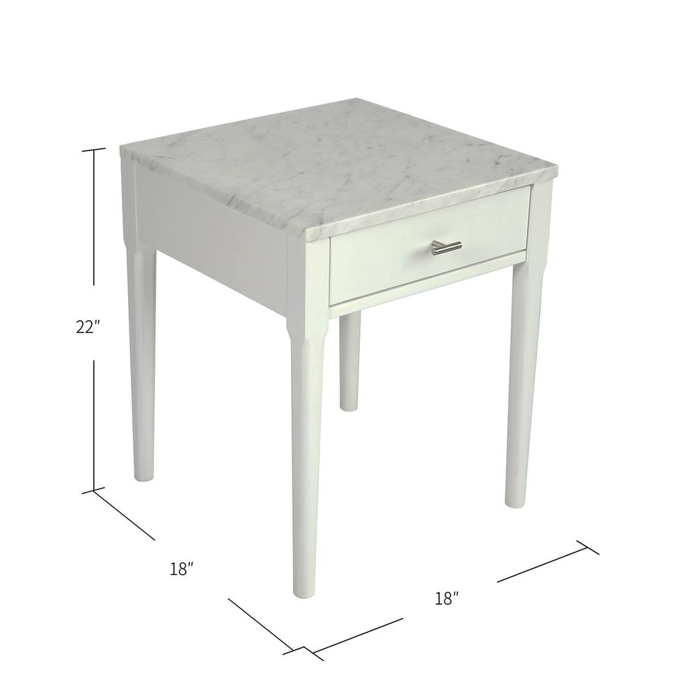 Alto 18" Square Italian Carrara White Marble Side Table with White Legs. Picture 6