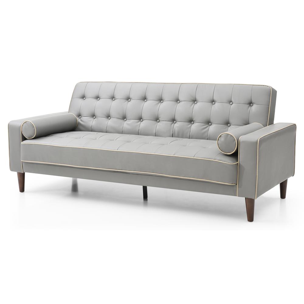 Andrews 85 in. W Flared Arm Faux Leather Straight Sofa in Gray. Picture 2