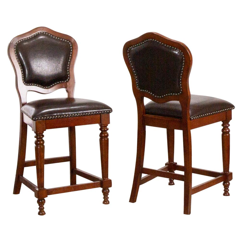 Bellagio 41 in. Distressed Brown Cherry High Back Wood Frame 25 in. Bar Stool (Set of 2). Picture 1