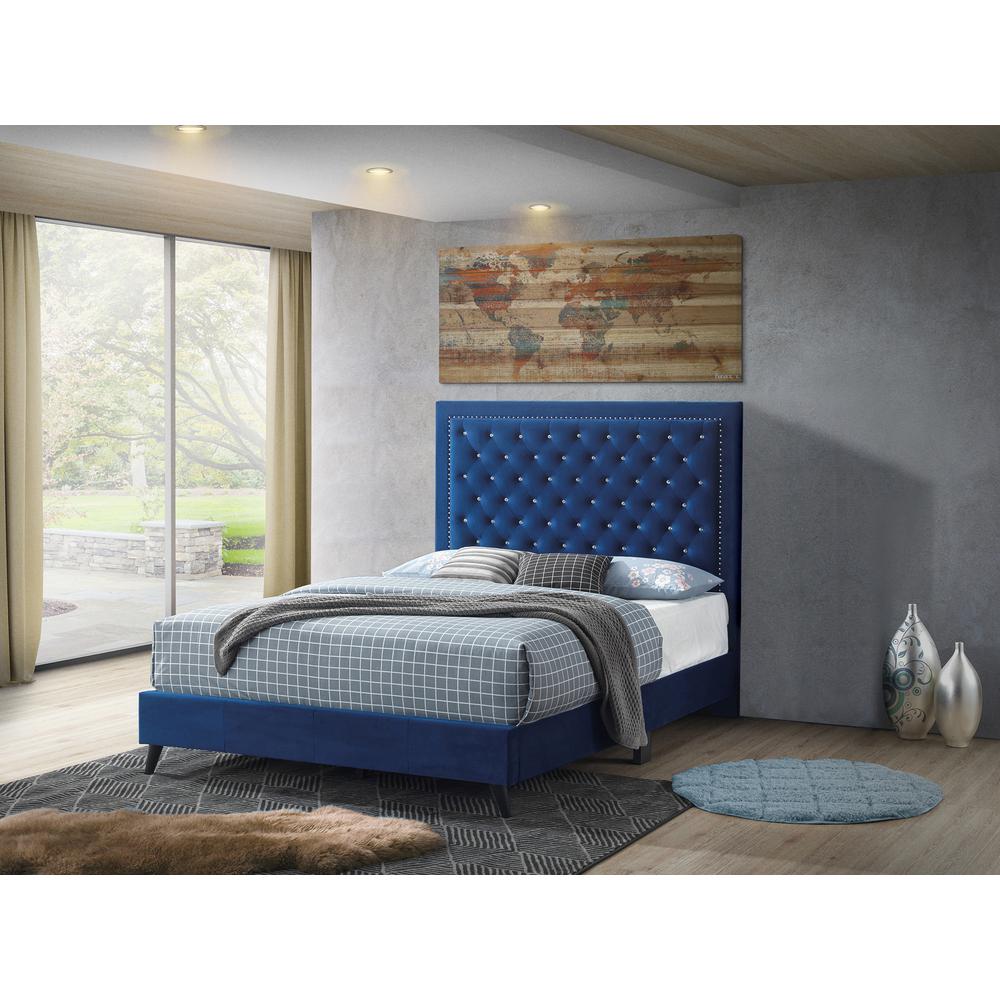 Alba Navy Blue Upholstered King Panel Bed. Picture 5