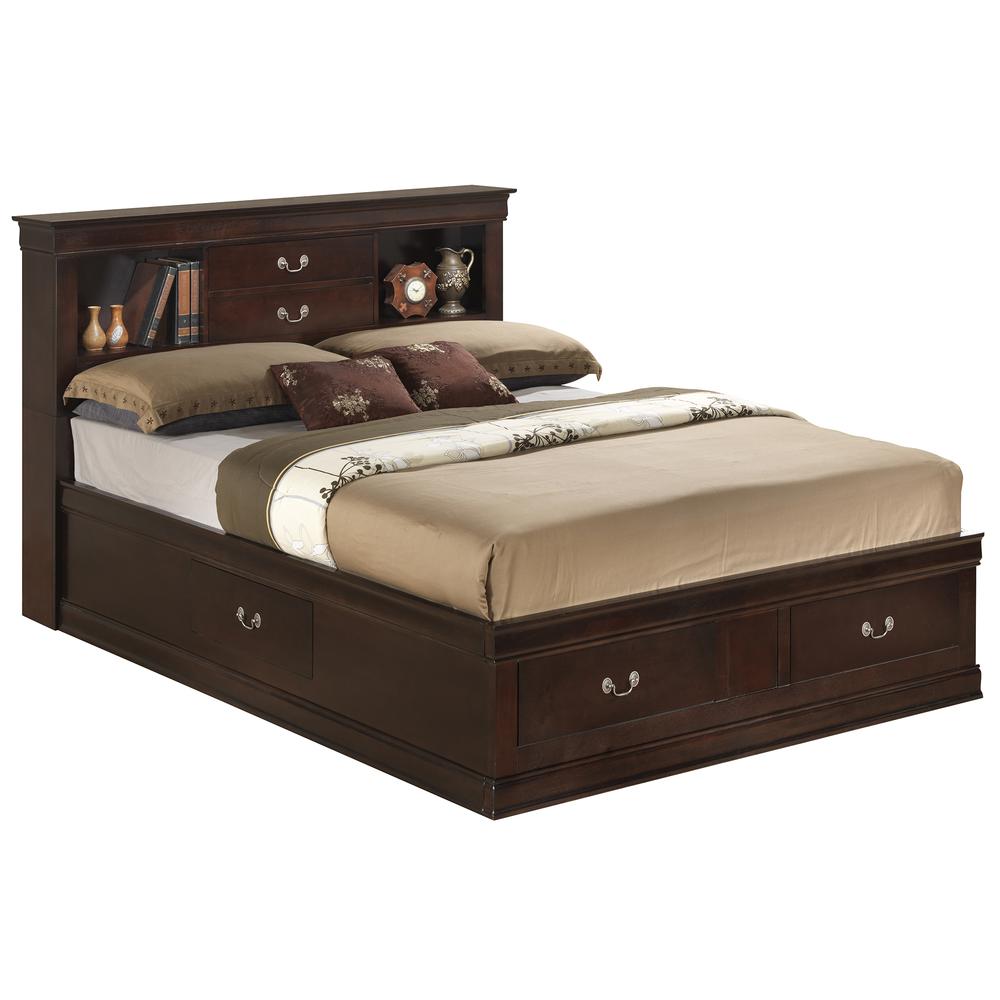 Louis Philippe Cappuccino Full Storage Platform Bed with 6 Storage Drawers. Picture 1