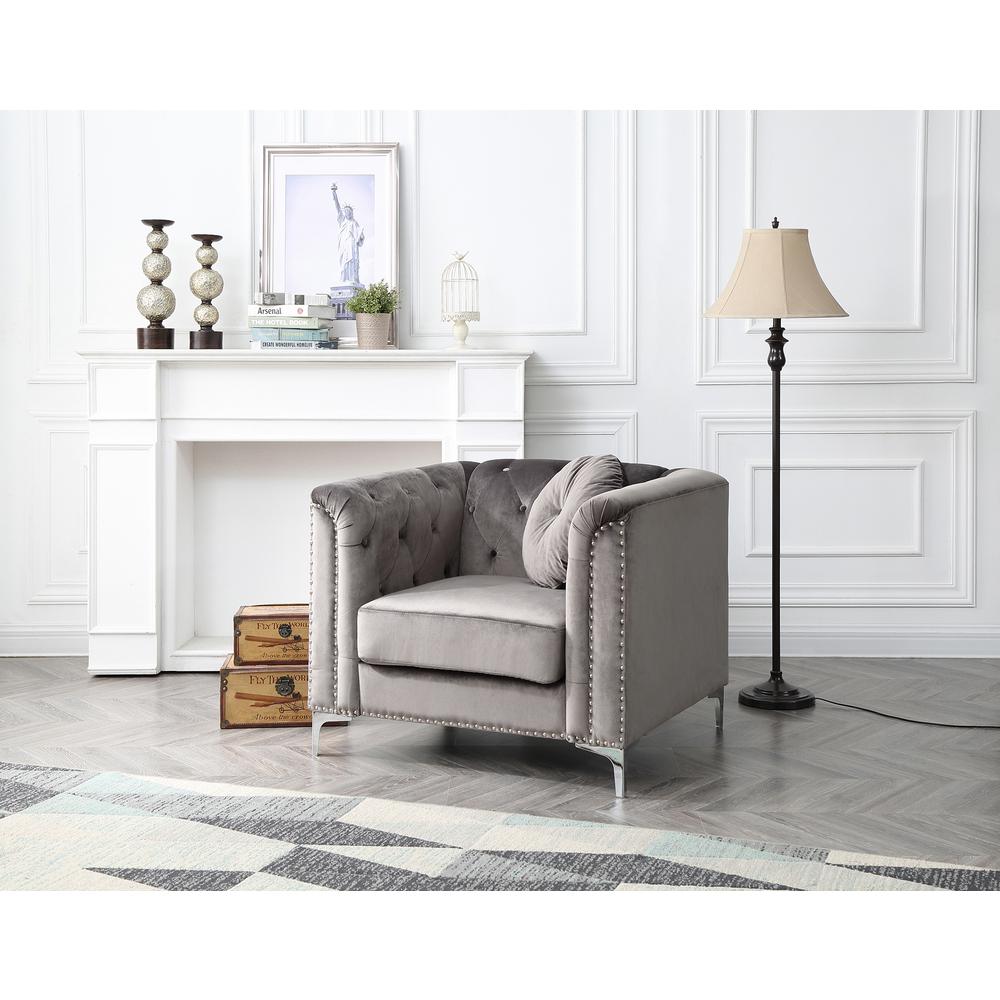 Pompano Dark Gray Tufted Velvet Accent Chair. Picture 5