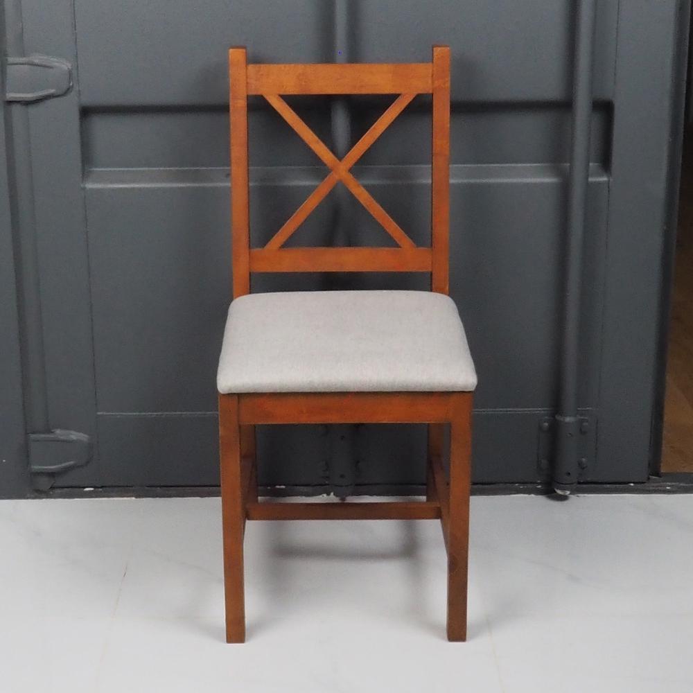 Ema Light Grey Rubber Wood Fabric Dining Chair with Brown Leg (Set of 2). Picture 3