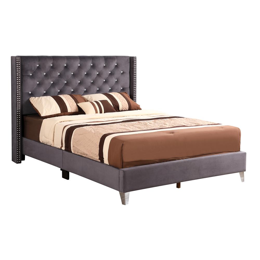 Julie Dark Gray Tufted Upholstered Low Profile King Panel Bed. Picture 1