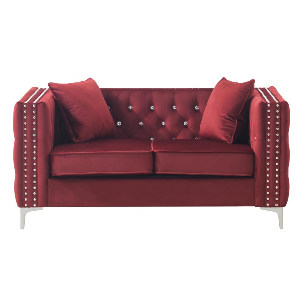 Paige 63 in. Burgundy Velvet 2-Seater Sofa with 2-Throw Pillow. Picture 1