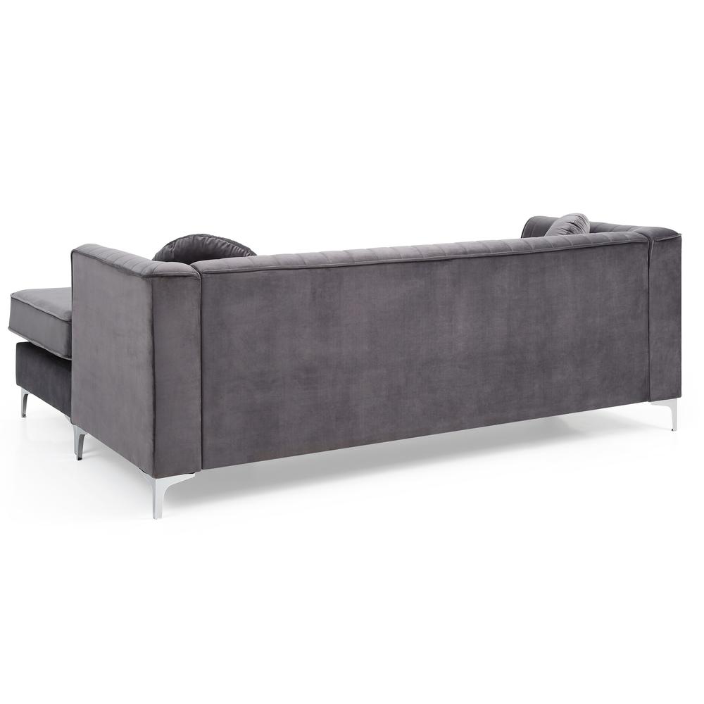 Delray 87 in. Gray Velvet L-Shape 3-Seater Sectional Sofa with 2-Throw Pillow. Picture 4