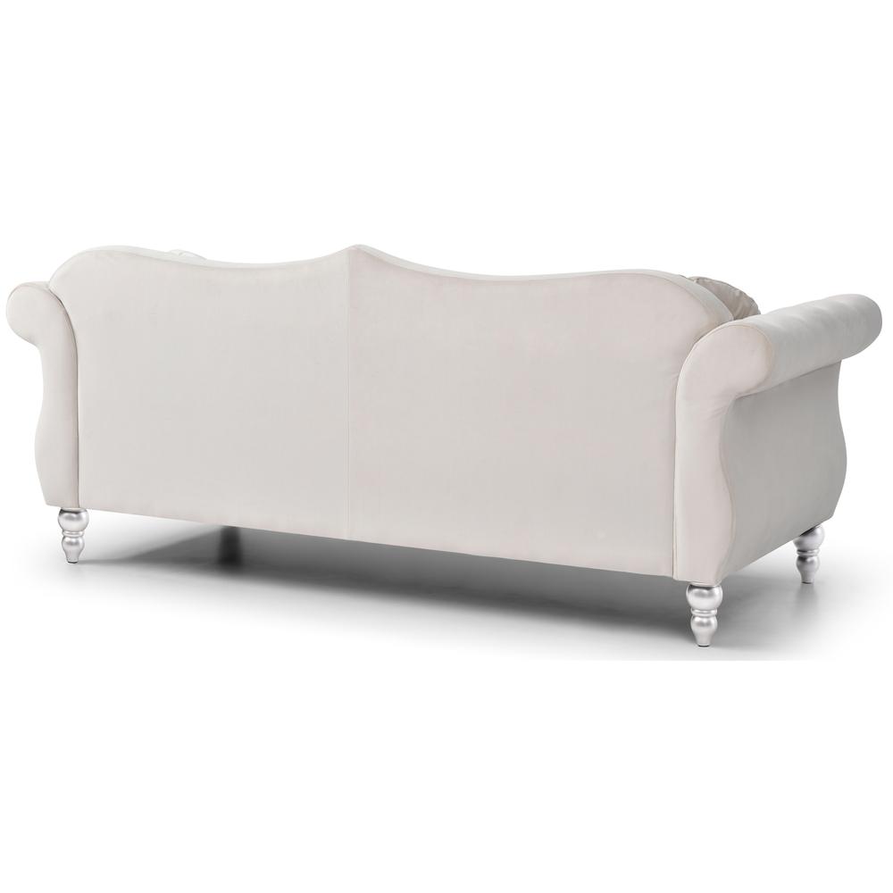 Hollywood 82 in. Ivory Velvet Chesterfield 3-Seater Sofa with 2-Throw Pillow. Picture 4