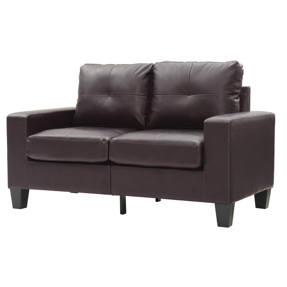 Newbury 58 in. W Flared Arm Faux Leather Straight Sofa in Dark Brown. Picture 2