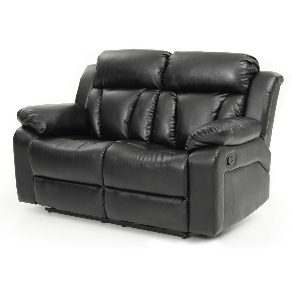 Daria 62 in. W Flared Arm Faux Leather Straight Reclining Sofa in Black. Picture 2