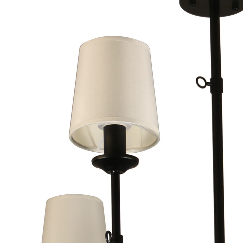 6-Shade Chandelier Light, Bamboo Lampshades and Matte Black Steel Supports. Picture 4