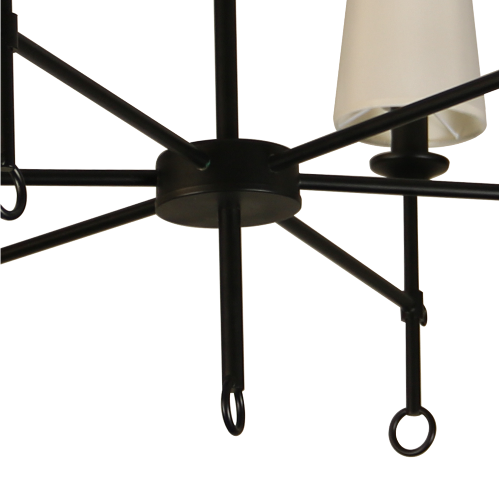 6-Shade Chandelier Light, Bamboo Lampshades and Matte Black Steel Supports. Picture 5