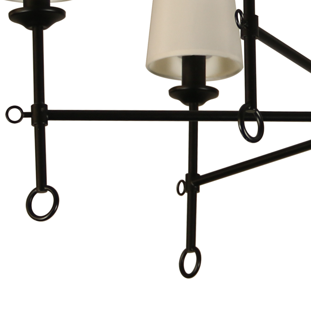 6-Shade Chandelier Light, Bamboo Lampshades and Matte Black Steel Supports. Picture 6