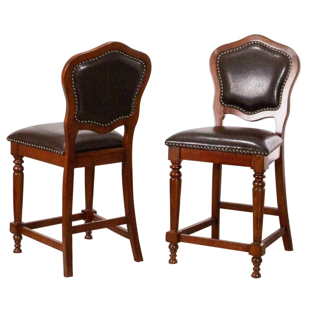 Bellagio 41 in. Distressed Brown Cherry High Back Wood Frame 25 in. Bar Stool (Set of 2). Picture 2