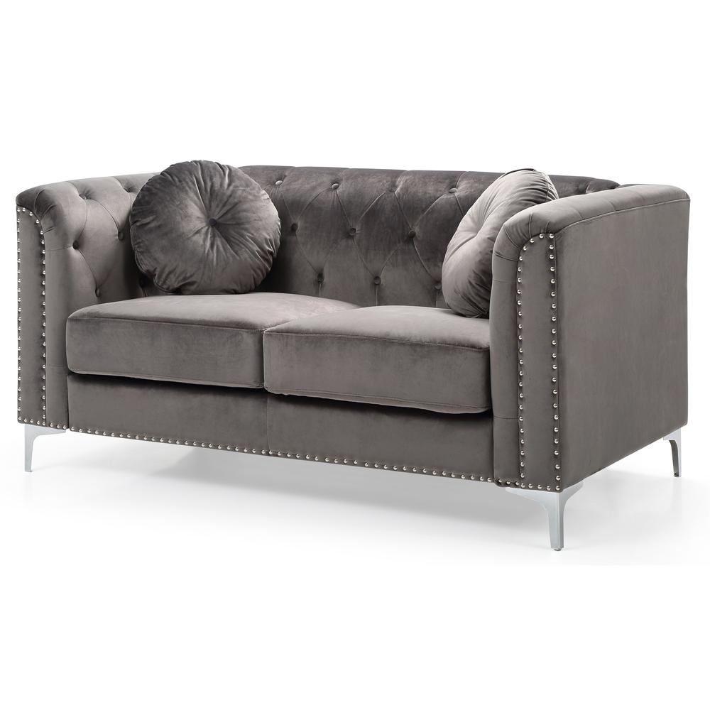 Pompano 62 in. Dark Gray Velvet 2-Seater Sofa with 2-Throw Pillow. The main picture.