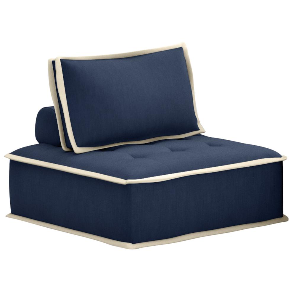 Pixie Navy Blue and Cream Fabric Modular Sectional Seating Armless Accent Chair. Picture 2