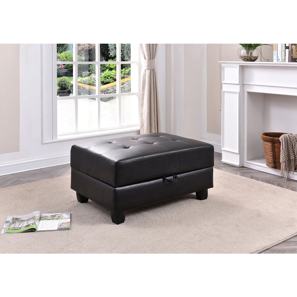 Revere Black Faux Leather Upholstered Storage Ottoman. Picture 6
