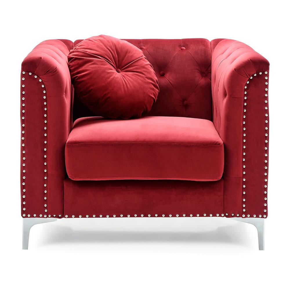 Pompano Burgundy Tufted Velvet Accent Chair. Picture 1