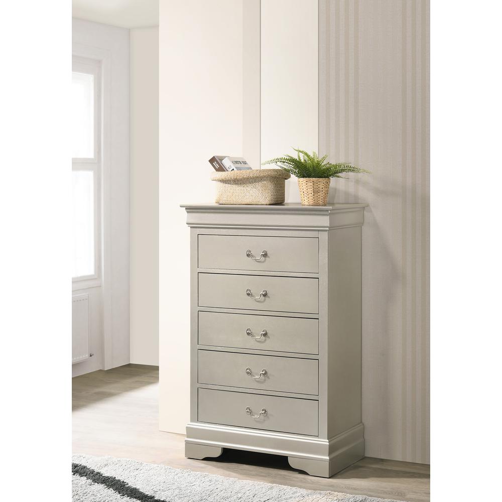 Louis Phillipe II Silver Champagne 5 Drawer Chest of Drawers (31 in L. X 16 in W. X 48 in H.). Picture 5