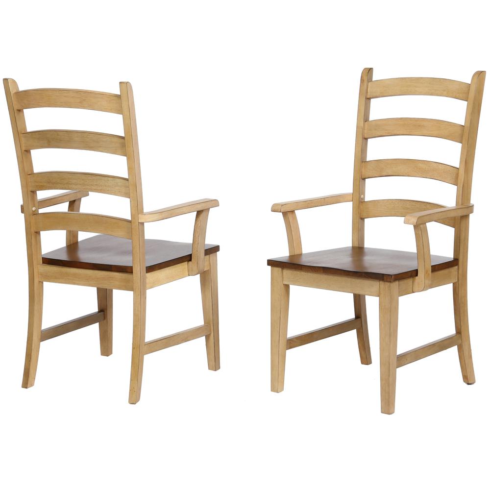 Brook Distressed Two Tone Light Creamy Wheat with Warm Pecan Brown Arm Chair (Set of 2). Picture 2