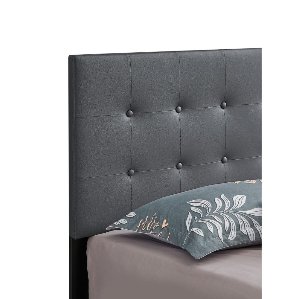 Caldwell Dark Grey Faux Leather Button Tufted Queen Panel Bed. Picture 4